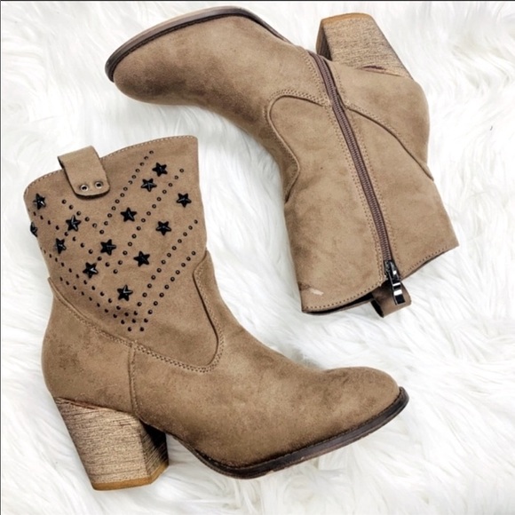 TIARA Taupe Star Studded WesternStyle Ankle Bootie - Picture 2 of 4
